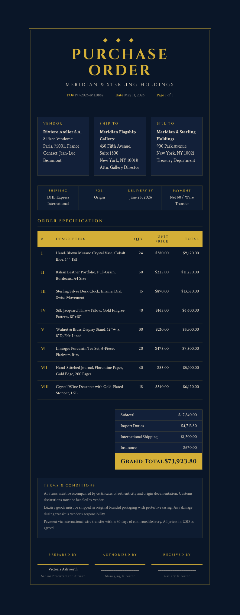 Midnight luxury Purchase Order
